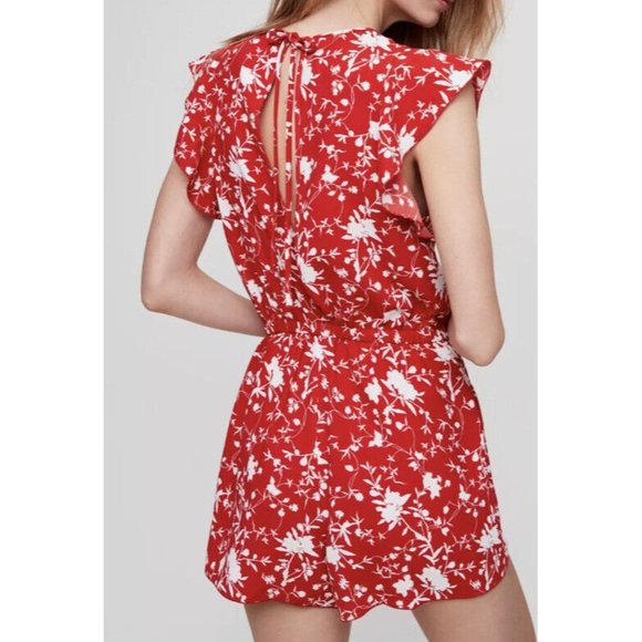 Wilfred XS romper Aritzia Fleurette Goji Berry White jumpsuit open back pockets - Picture 7 of 7